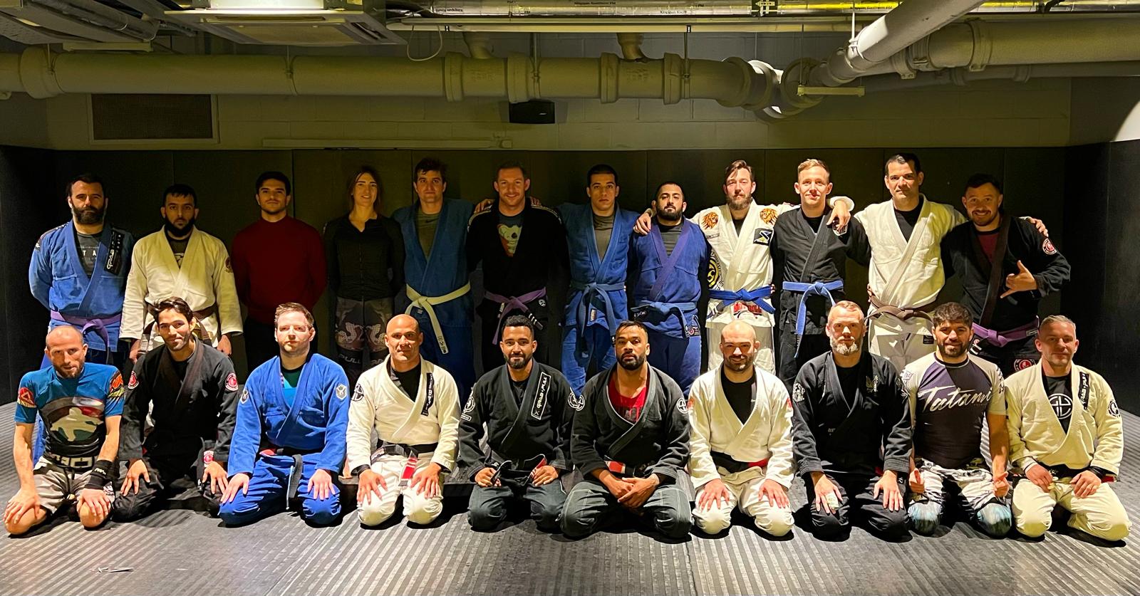 The BJJ UNION team lined up on the mats after training